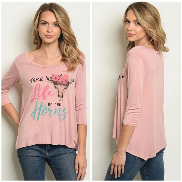 SALE🔥Take Life by the Horns Tee in Gray - Picture 2 of 3